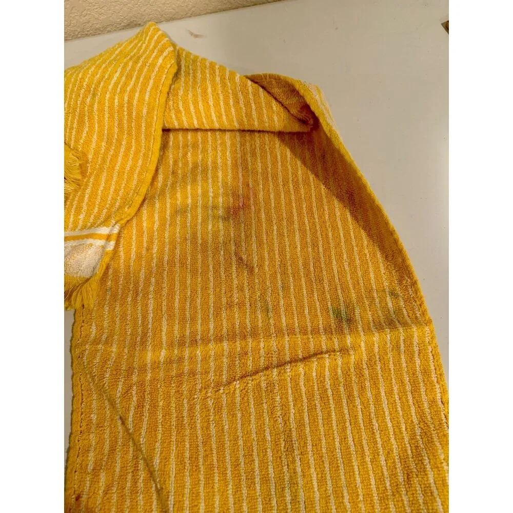 VTG Fieldcrest Hand‎ Towel Yellow White Striped Fringe MCM Retro 70s 80s USA
